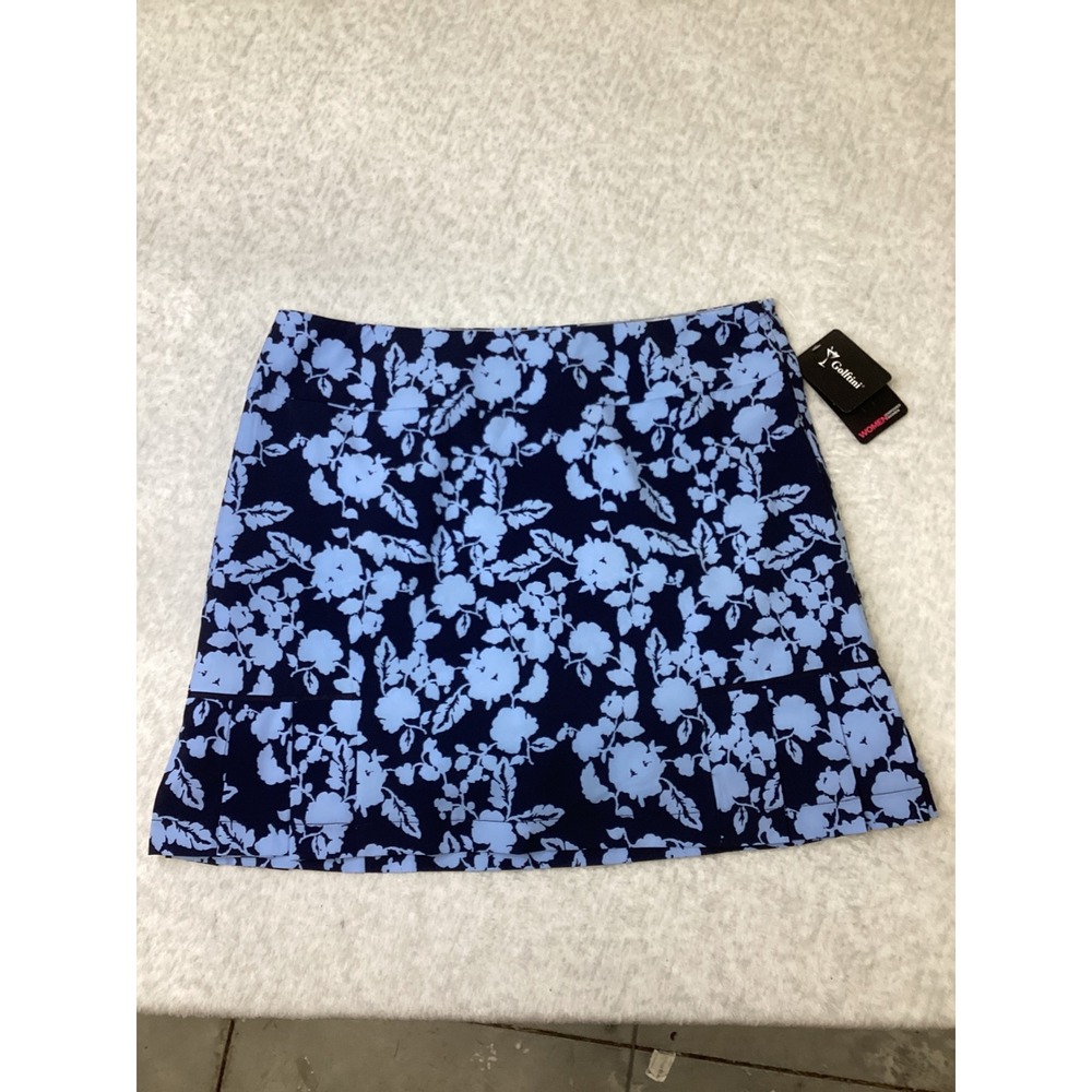 Golftini Island Time Performance Side Pleat Skort Navy Blue Floral Size 14 NEW